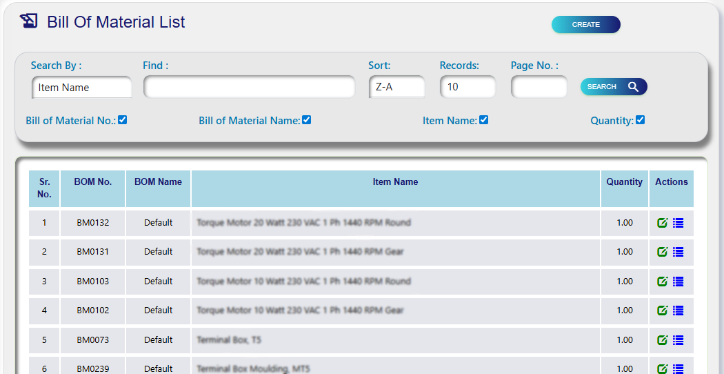Bill of Material
